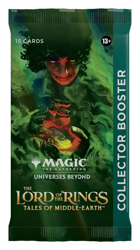 Magic: The Gathering - Lord of the Rings: Tales Of Middle-Earth Collector Booster - The Gathering Lord of the Rings Tales of Middle-Earth Collector Booster pack with green and dark fantasy artwork and red.
