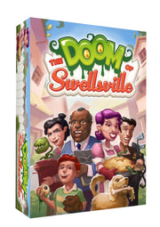 The Doom of Swellsville (PREORDER) - Colorful game box for The Doom of Swellsville featuring animated characters and whimsical town backdrop.