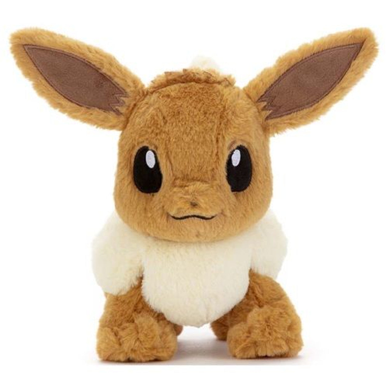 Pokémon I Choose You! - 9" Kutakutatatta Eevee Plush - Soft brown and cream Eevee plush with large ears and black oval eyes, standing 9 inches tall.