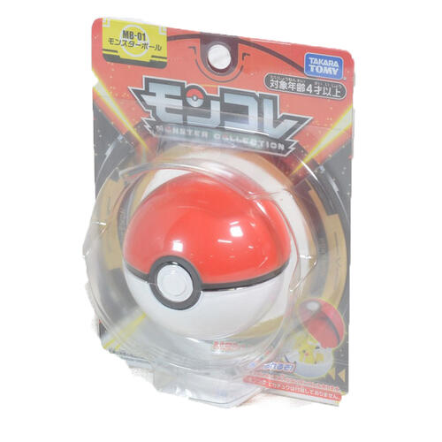 Takaratomy Pokemon Moncolle Monster Collection MB-01 Monster Ball Figure - Red and white plastic Monster Ball figure with black band, packaged in clear blister pack with Japanese text and Takaratomy.
