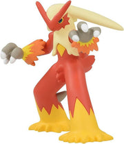 Takaratomy Pokemon Figure Collection - Blaziken - Blaziken figure with red and yellow body, long cream-colored head feathers, and gray fists raised in action pose.