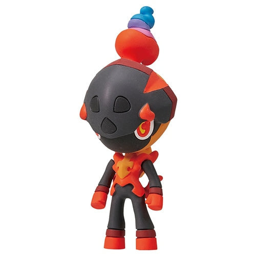 Takaratomy Pokemon Figure Collection - Charcadet - Small Charcadet figure with black and red body, large head, fiery orange and blue flame detail on top, and bright yellow.