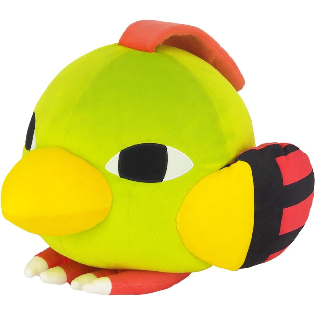 Pokémon All Star Collection - Natu Cushion Plush, 15" - Round bright green plush cushion shaped like Natu with a large yellow beak, black and white eyes, red crest, and black and.