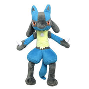 Pokémon All Star Collection - Lucario Plush, 12" - Blue and black Lucario plush with red eyes, yellow chest fur, and white spikes on arms, 12 inches tall.