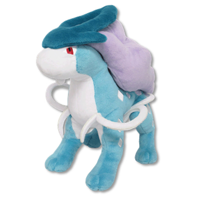 Pokémon All Star Collection - Suicune Plush, 8.5" - Soft plush Suicune figure standing, light blue body, white underbelly, purple mane, and deep teal crest.