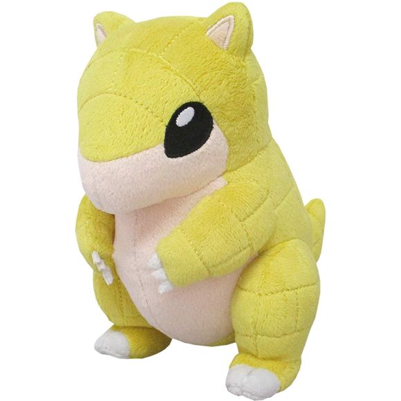Pokémon All Star Collection - Sandshrew Plush - Yellow and cream Sandshrew plush with stitched scale patterns and black embroidered eyes.