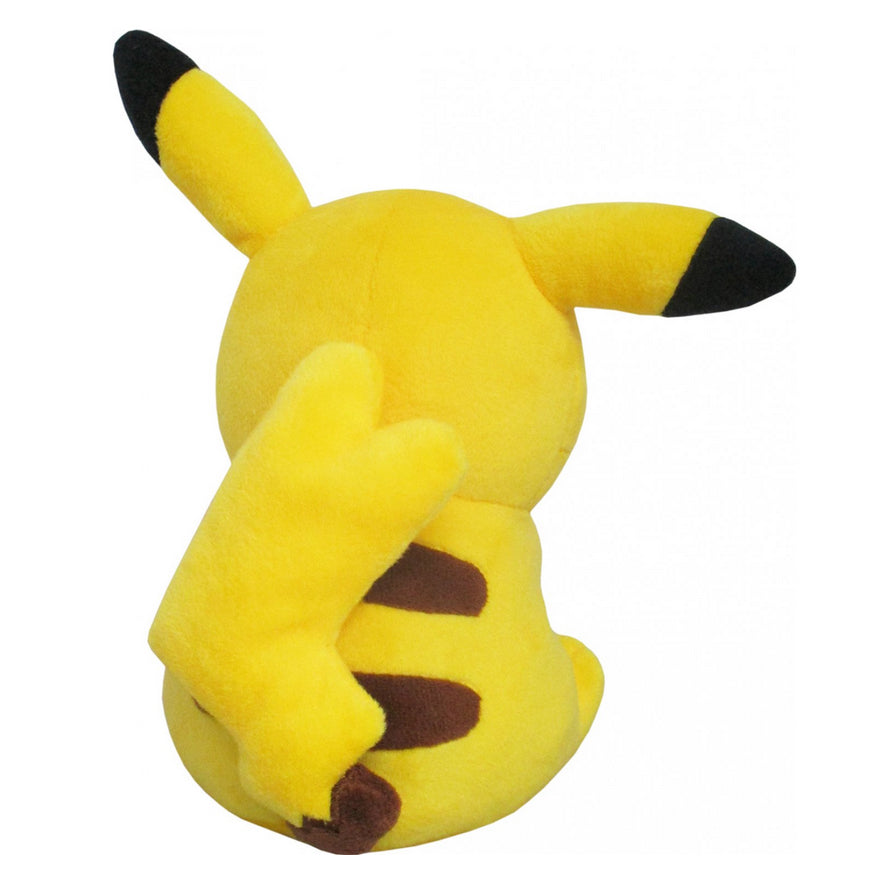 Pokémon All Star Collection - Pikachu (Female) Plush, 7" - 7-inch yellow Pikachu plush with black-tipped ears, brown stripes, and a lightning bolt-shaped tail.