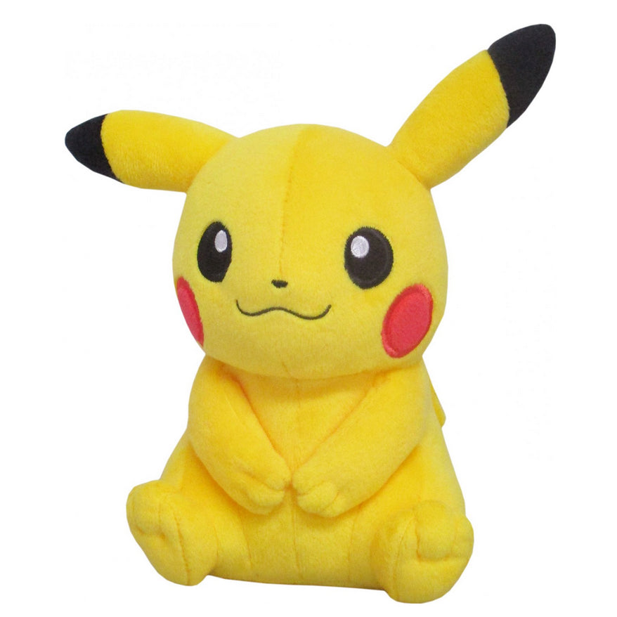 Pokémon All Star Collection - Pikachu (Female) Plush, 7" - Yellow Pikachu plush with black-tipped ears, red cheeks, and embroidered facial features, 7 inches tall.