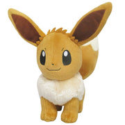 Pokémon All Star Collection - Eevee (Female) Plush, 7" - Soft plush Eevee with large brown eyes, tan body, cream fluffy collar, and big ears with darker brown insides.