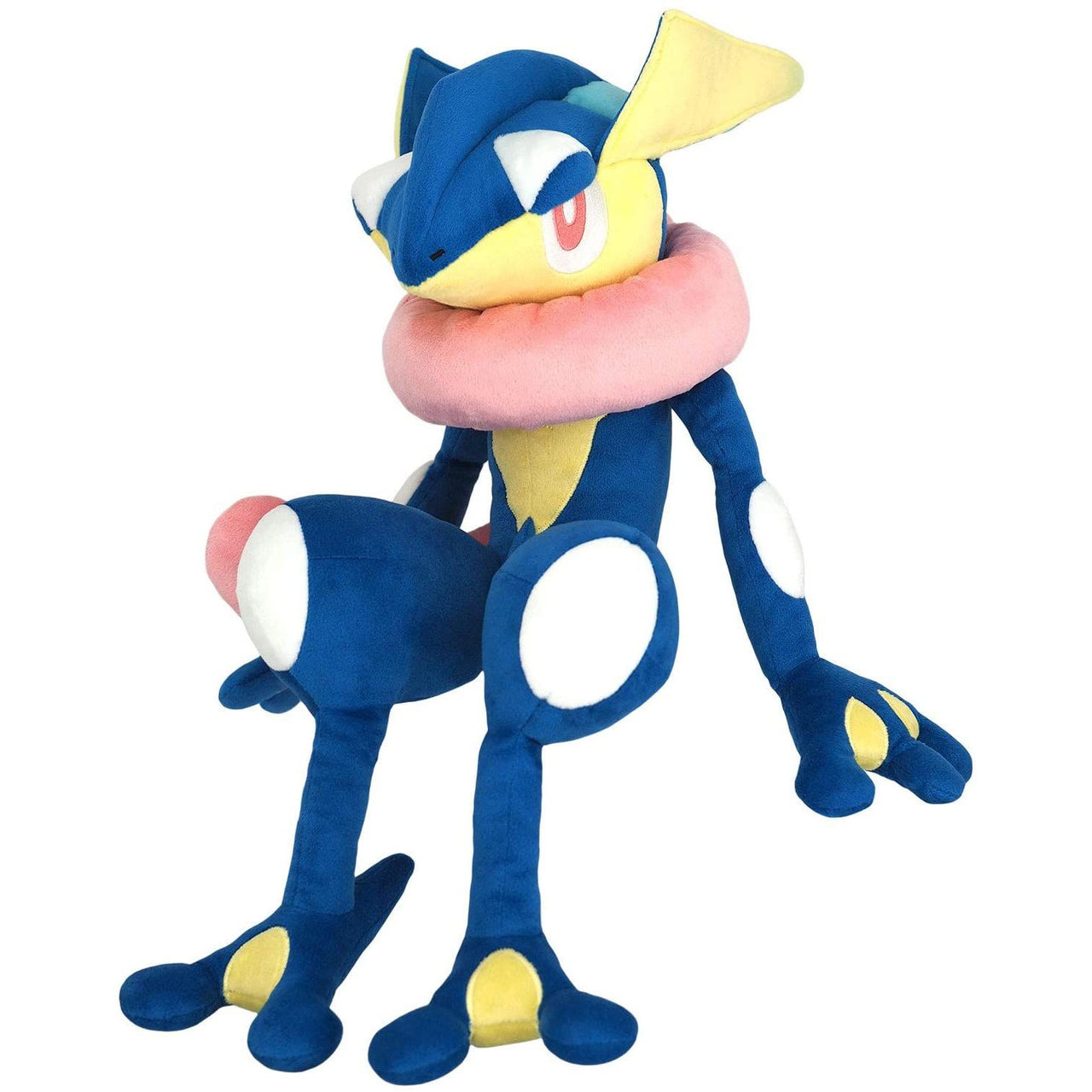 Pokémon All Star Collection - Greninja Plush - Blue and yellow Greninja plush with large white eyes and a pink tongue scarf around its neck.