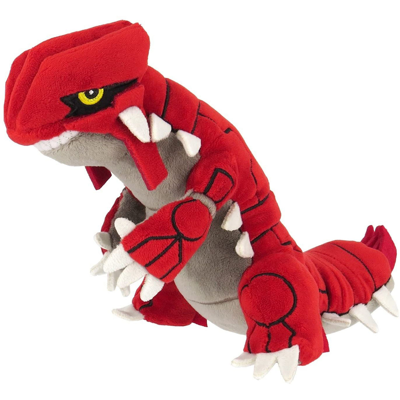 Pokémon All Star Collection - Groudon Plush - Red and gray plush toy of Groudon with yellow eyes, white claws, and segmented tail.