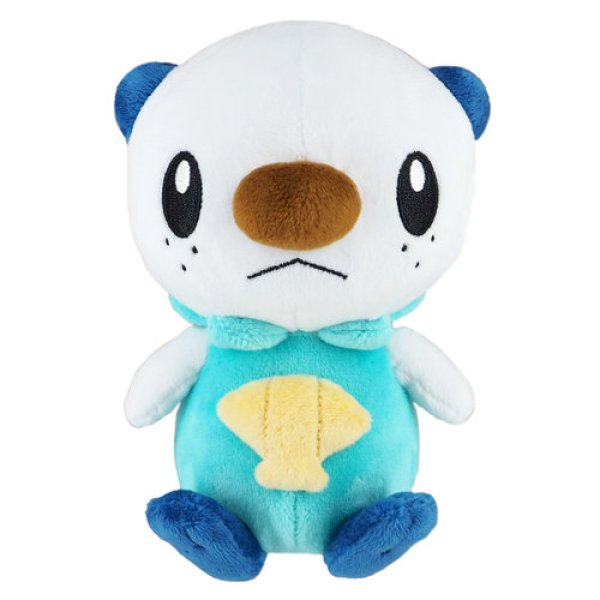 Pokémon All Star Collection - Oshawott Plush, 6" - Soft plush Oshawott toy in white and teal with navy blue feet, ears, and shell detail on chest.