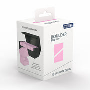 Deck Case: Boulder 100+ Standard Size- Solid Candy Pink - White retail box with pink and black graphics showing a solid candy pink deck case for 100+ standard size cards.