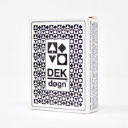 DEK Playing Cards: døgn (PREORDER) - White playing card box with black geometric shapes and "DEK døgn" text in bold letters.