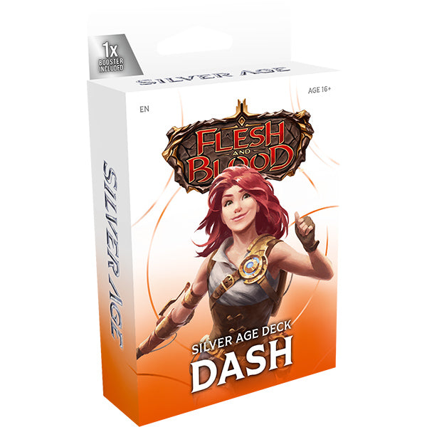 Flesh and Blood: Silver Age Chapter 1 Deck - Dash - Flesh and Blood Silver Age Chapter 1 Deck Dash box with red-haired female warrior art on white and orange gradient.