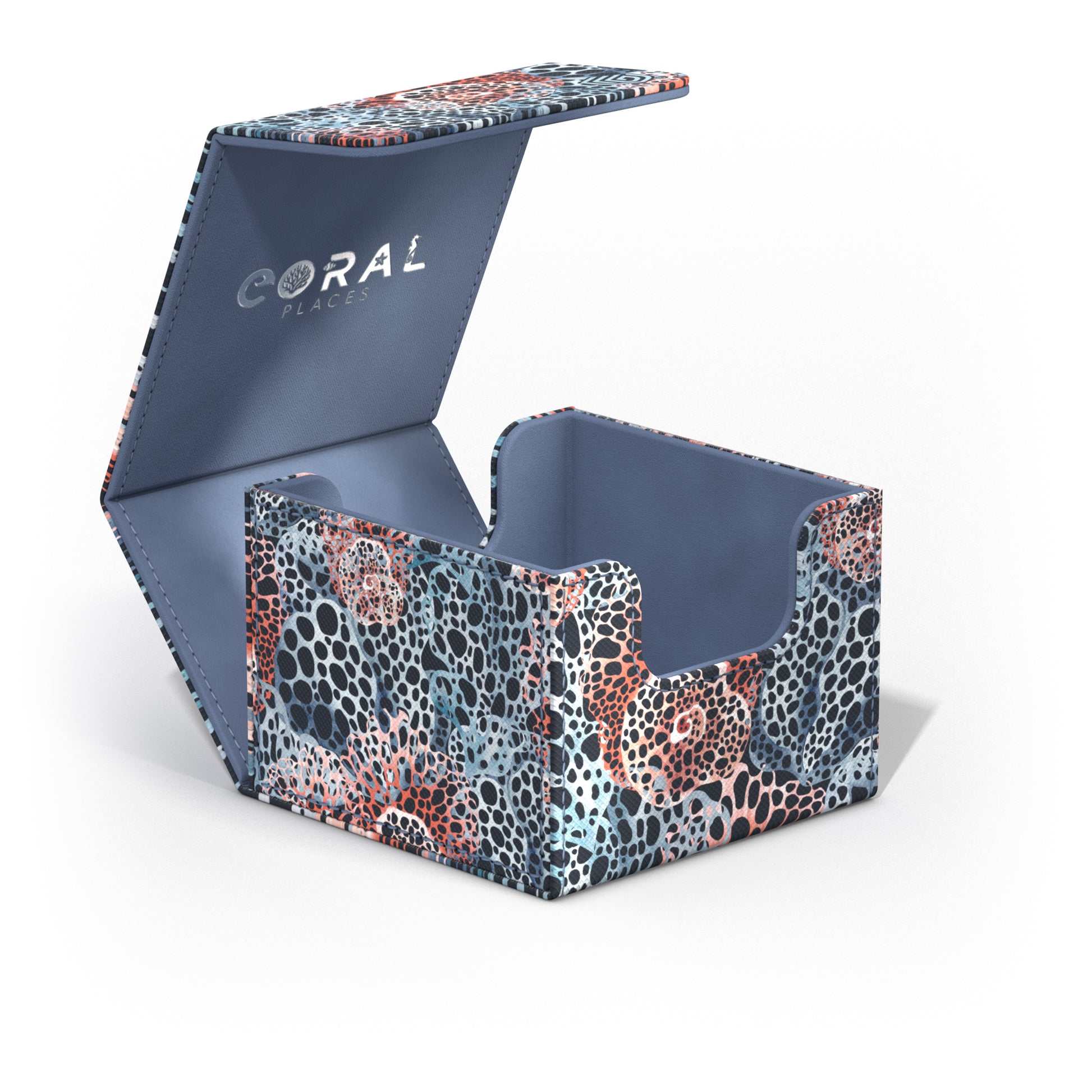 Ultimate Guard: Sidewinder 100+ Standard Coral Places- Twilight Tide - Deck box with coral reef pattern in twilight blue, orange, and white, designed to hold 100+ standard cards, featuring a.