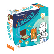 Venture Angels - Venture Angels card game box with teal and orange accents, cartoon angel character, and business-themed illustrations.