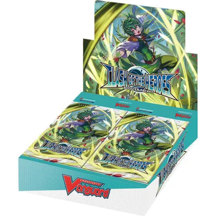 Cardfight Vanguard - Clash of the Heroes Booster Box - BT11 - Blue and green collectible card game booster box with fantasy character artwork and Cardfight Vanguard branding.