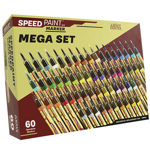 Speedpaint Markers: Mega Set - Box of 60 Speedpaint Mega Set markers with broad tips in assorted vibrant colors arranged diagonally on packaging.
