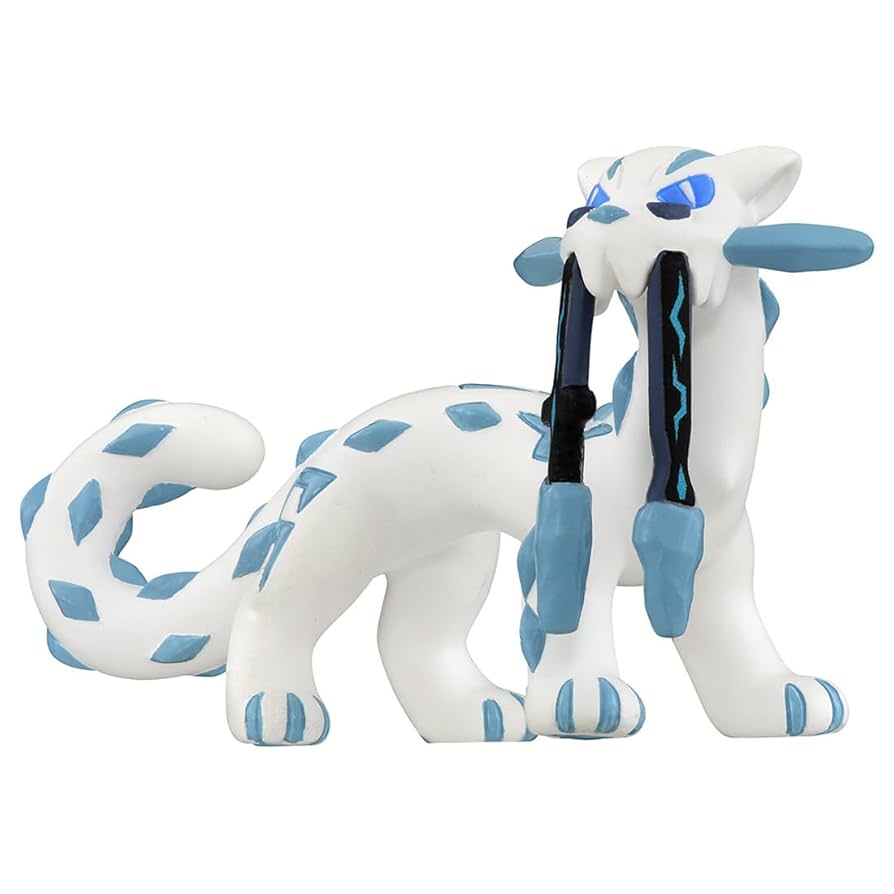 Pokemon MS-36 Chien-Pao - White and blue stylized Pokemon figure with elongated body, curled tail, and blue tusks hanging from its mouth.