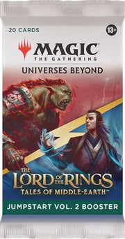 Magic: The Gathering - Lord of the Rings: Tales of Middle-earth Jumpstart Booster Vol. 2 Booster Pack - The Gathering booster pack with fantasy art of orc and elf characters, red and blue tones, labeled "Universes Beyond" and.