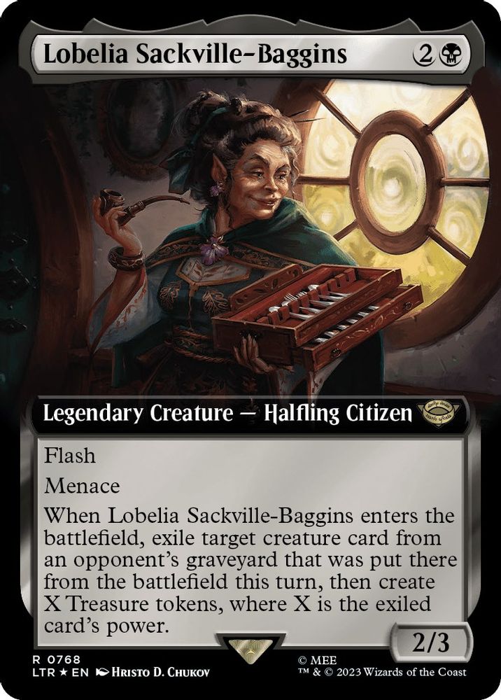 Lobelia Sackville-Baggins (Extended Art) · 768 · Universes Beyond: The Lord of the Rings: Tales of Middle-earth · Surge Foil