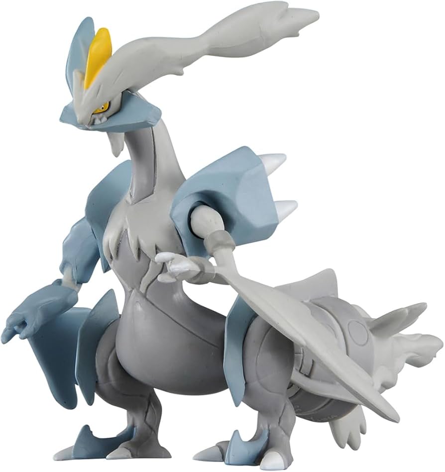 Takaratomy Pokemon Figure Collection - White Kyurem - White and light blue articulated Kyurem figure with yellow eyes and sharp angular features.