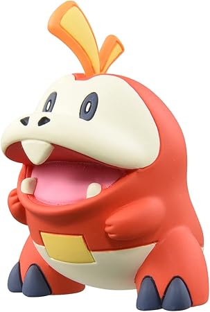 Takaratomy Pokemon Figure Collection - Fuecoco - Red and cream Fuecoco Pokemon figure with large mouth open, orange crest, and blue feet.