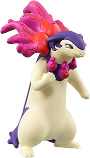 Takaratomy Pokemon Figure Collection - Hisuian Typhlosion - Hisuian Typhlosion figure with cream body, dark purple head and flames in shades of magenta and red on its back.