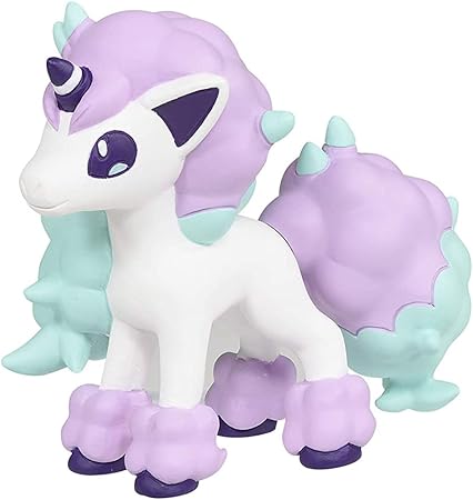 Takaratomy Pokemon Figure Collection - Galarian Ponyta - White and pastel purple Galarian Ponyta figure with teal mane and tail spikes, smooth plastic finish.