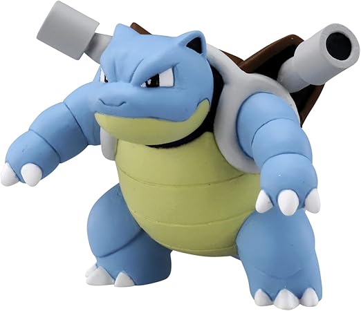 Takaratomy Pokemon Figure Collection - Blastoise - Blue and beige Blastoise figure with brown shell and gray water cannons on its back.