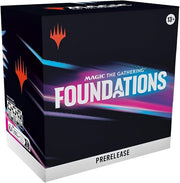 Magic the Gathering: Foundations Prerelease Kit - Black rectangular box with Magic the Gathering logo, bold white and blue "Foundations" text, and "Prerelease" label at.