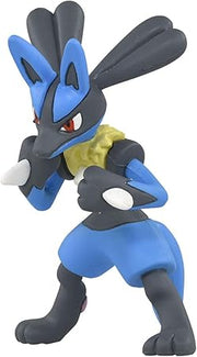 Takaratomy Pokemon Figure Collection - Lucario - Blue and black Lucario figure with red eyes and yellow chest spikes in a battle pose.