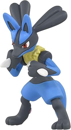 Takaratomy Pokemon Figure Collection - Lucario - Blue and black Lucario figure with red eyes and yellow chest spikes in a battle pose.