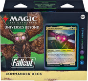 Fallout: Out of the Vault Commander Deck - Mutant Menace - The Gathering Universes Beyond Fallout Commander Deck box featuring Mutant Menace with a close-up of The Wise Mushman card.