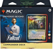 Fallout: Out of the Vault Commander Deck - Science! - The Gathering Universes Beyond Fallout Commander Deck packaging featuring a character in a white lab coat and a holographic.