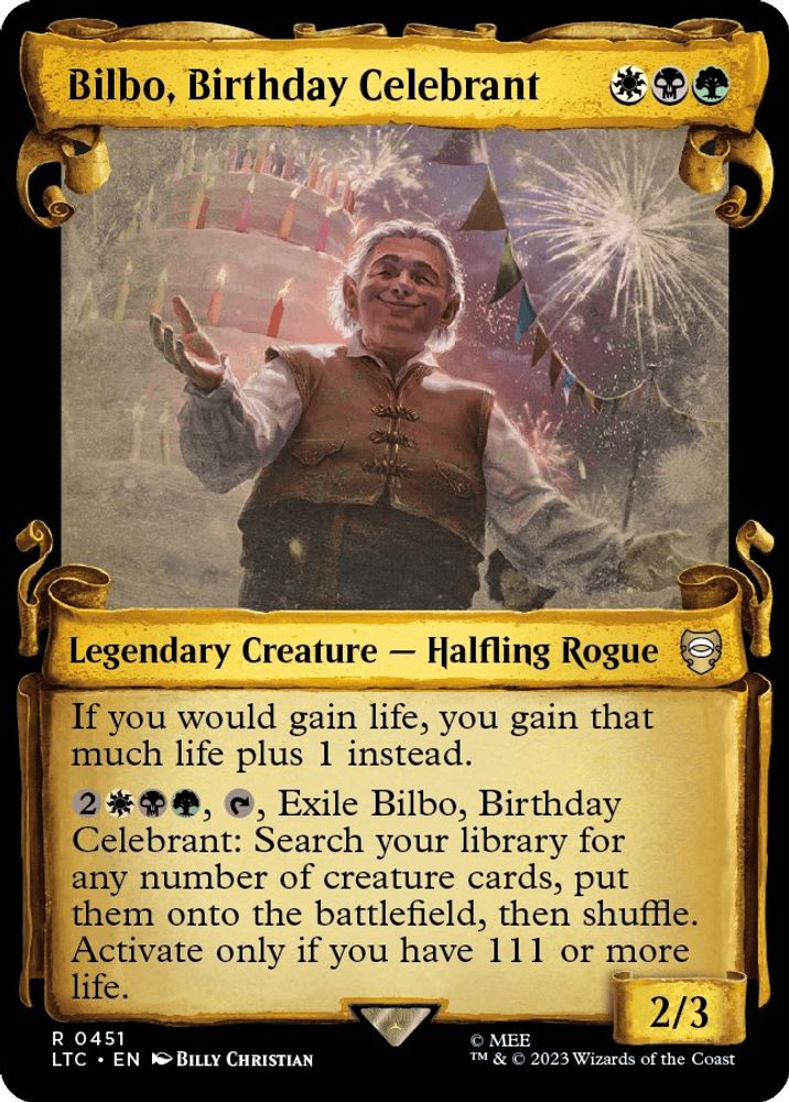 Bilbo, Birthday Celebrant (Showcase Scrolls) · 451 · Commander: The Lord of the Rings: Tales of Middle-earth · Non-foil