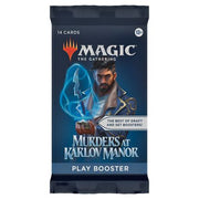 Magic: The Gathering - Murders at Karlov Manor Play Booster Pack - The Gathering play booster pack featuring a bearded man casting a blue magical spell, with bold white and orange text.
