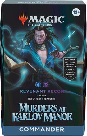 Magic: The Gathering: Murders at Karlov Manor Commander Deck - Revenant Recon - The Gathering Murders at Karlov Manor Commander Deck box featuring blue and black colors with mystical glowing effects and a