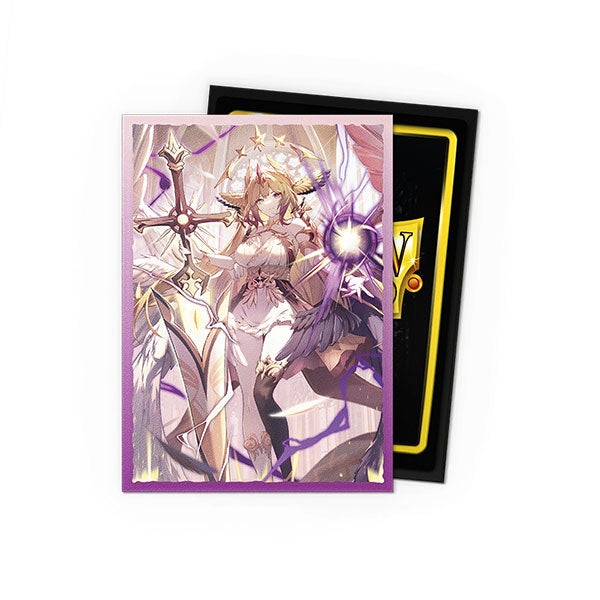 Dragon Shield Dual Matte Art Sleeves: Grand Archive - Haniel, Archangel of Spectra (PREORDER) - Card sleeves featuring a fantasy angelic figure with golden hair, white armor, and purple glowing elements, bordered in soft