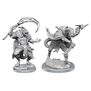 Pathfinder Battles Deep Cuts: Serpentfolk - Two detailed gray plastic miniatures of serpentfolk creatures; one wields a large curved blade and wears flowing robes, the.
