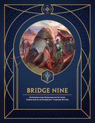Cosmere RPG: Stormlight Bridge Nine Adventure (PREORDER) - Dark blue hardcover book with gold geometric designs and a circular illustration of fantasy characters and landscape on the.