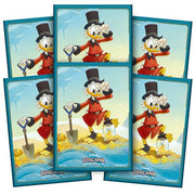 Lorcana Trading Card Game: Into the Inklands Card Sleeves Pack - Scrooge McDuck - Set of six card sleeves featuring Scrooge McDuck in red coat and top hat holding a shovel by a golden treasure on a blue sky