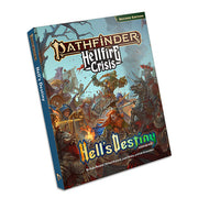 Pathfinder 2E: Adventure Path - Hell's Destiny - Pathfinder Hell’s Crisis adventure book with fantasy battle cover art, colorful title text, and a blue spine.