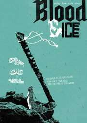 Berserkr: Blood & Ice Solo Rules (PREORDER) - Book cover with a frosty blue background, featuring a large, weathered axe stuck in rocky ground and bold black and white.