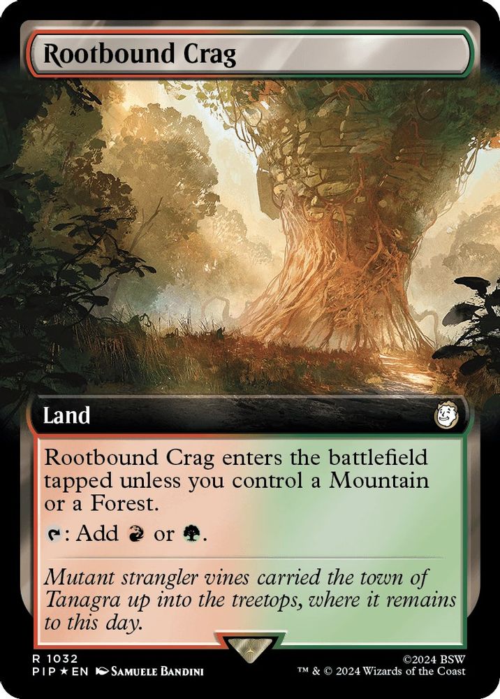 Rootbound Crag (Extended Art) · 1032 · PIP · Surge Foil