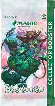 Magic: The Gathering - Bloomburrow - Collector Booster Pack - The Gathering Bloomburrow Collector Booster Pack with green and white packaging featuring fantasy artwork of intertwined.