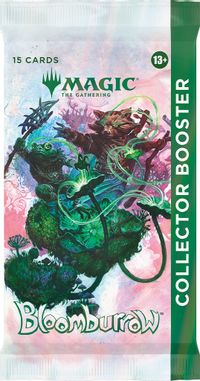 Magic: The Gathering - Bloomburrow - Collector Booster Pack - The Gathering Bloomburrow Collector Booster Pack with green and white packaging featuring fantasy artwork of intertwined.