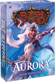 Flesh and Blood 1st Strike Ready to Play Deck - Aurora - Flesh and Blood Aurora Ready to Play Deck box featuring white-haired female warrior in blue and purple armor against a.