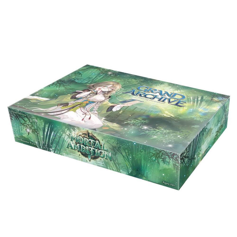 Grand Archive TCG: Set 5 Mortal Ambition 1st Edition Booster Box - Green and forest-themed Grand Archive TCG Set 5 Mortal Ambition 1st Edition Booster Box with fantasy character artwork.